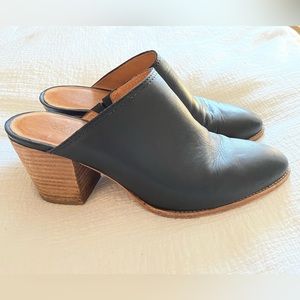 Madewell Harper Mule Black Leather Wood Heel Size 8